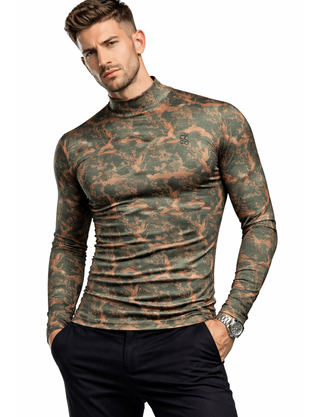 Binga 10 - High Neck Long Sleeve Shirt for Men - Sarman Fashion - Wholesale Clothing Fashion Brand for Men from Canada