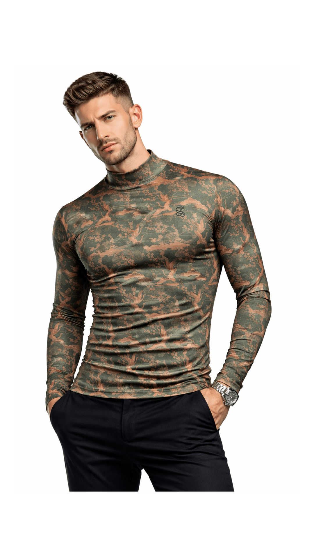 Binga 10 - High Neck Long Sleeve Shirt for Men - Sarman Fashion - Wholesale Clothing Fashion Brand for Men from Canada