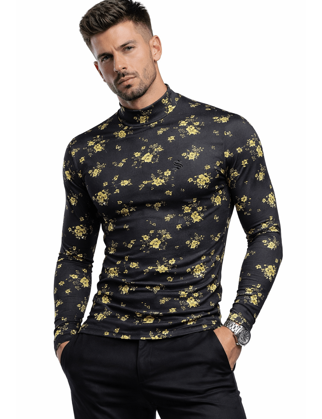 Binga 6 - High Neck Long Sleeve Shirt for Men - Sarman Fashion - Wholesale Clothing Fashion Brand for Men from Canada