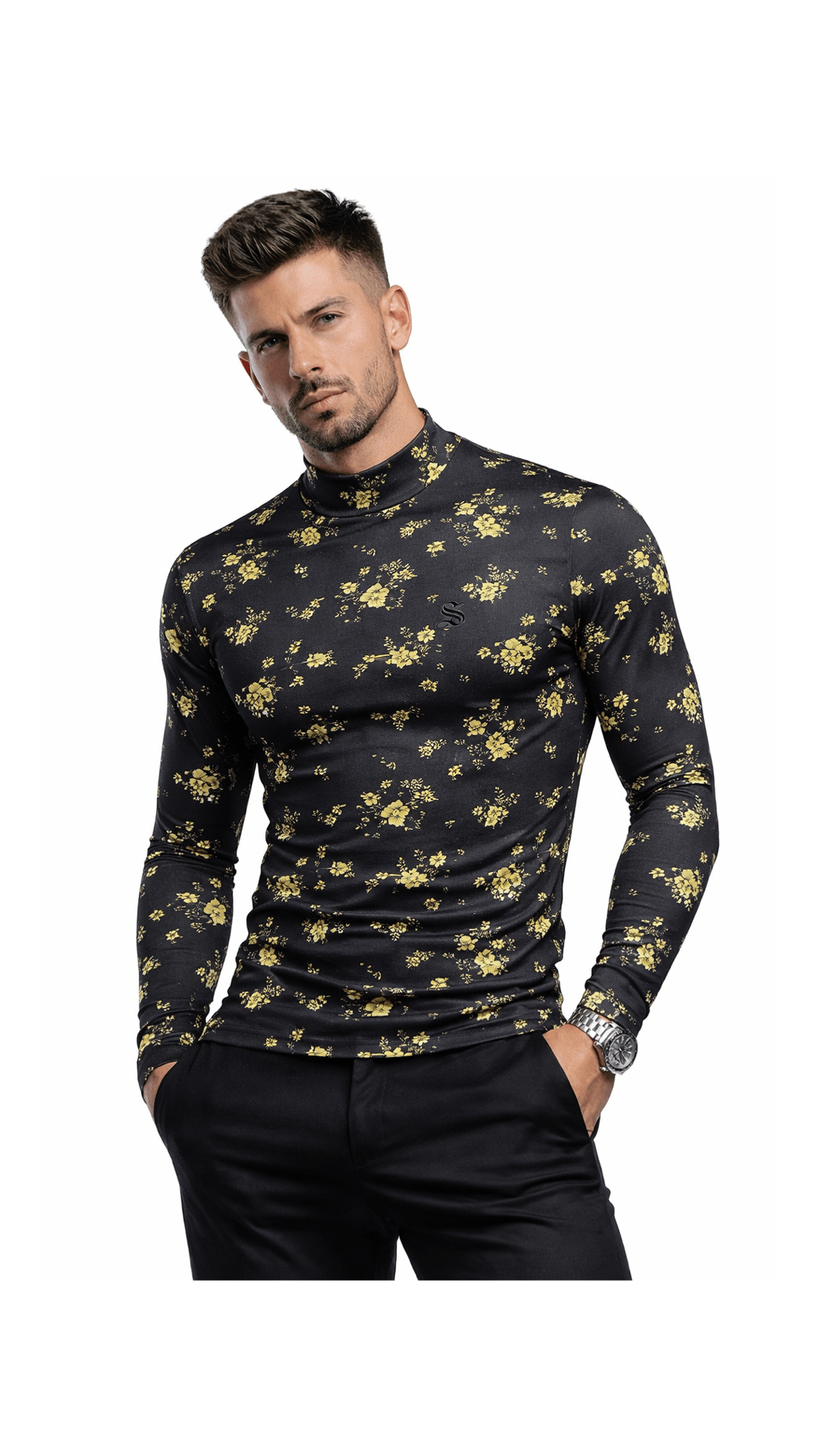 Binga 6 - High Neck Long Sleeve Shirt for Men - Sarman Fashion - Wholesale Clothing Fashion Brand for Men from Canada