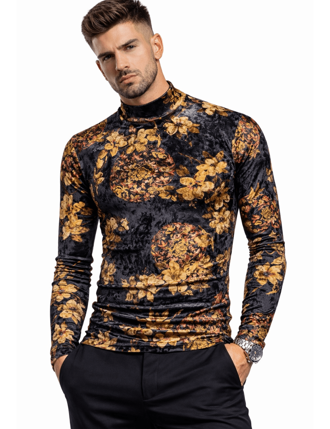 Binga 8 - High Neck Long Sleeve Shirt for Men - Sarman Fashion - Wholesale Clothing Fashion Brand for Men from Canada