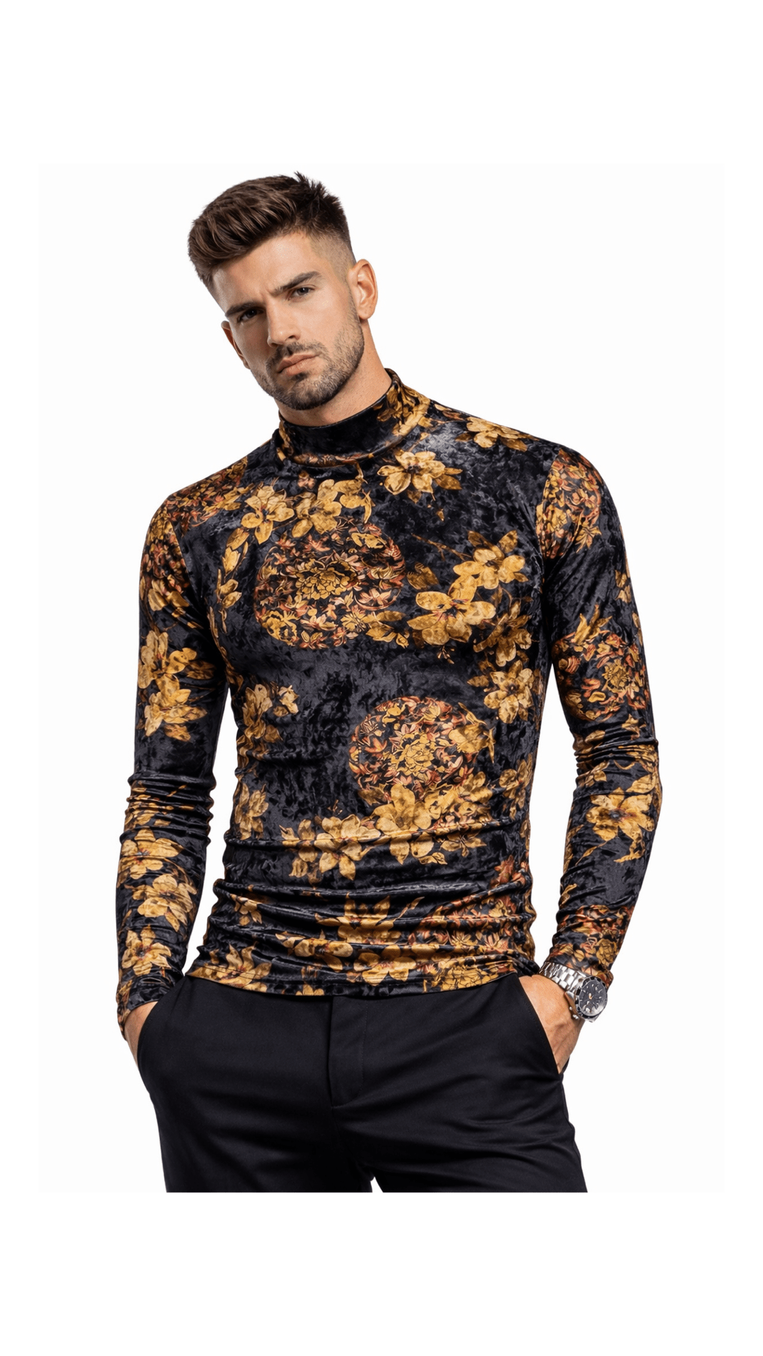 Binga 8 - High Neck Long Sleeve Shirt for Men - Sarman Fashion - Wholesale Clothing Fashion Brand for Men from Canada
