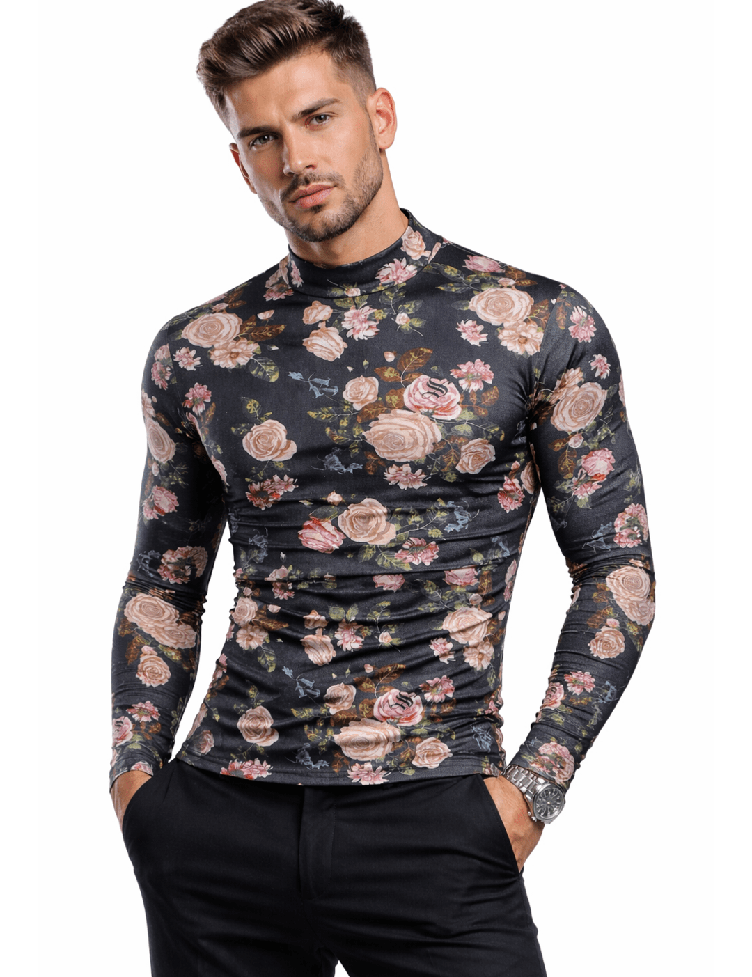 Binga 9 - High Neck Long Sleeve Shirt for Men - Sarman Fashion - Wholesale Clothing Fashion Brand for Men from Canada