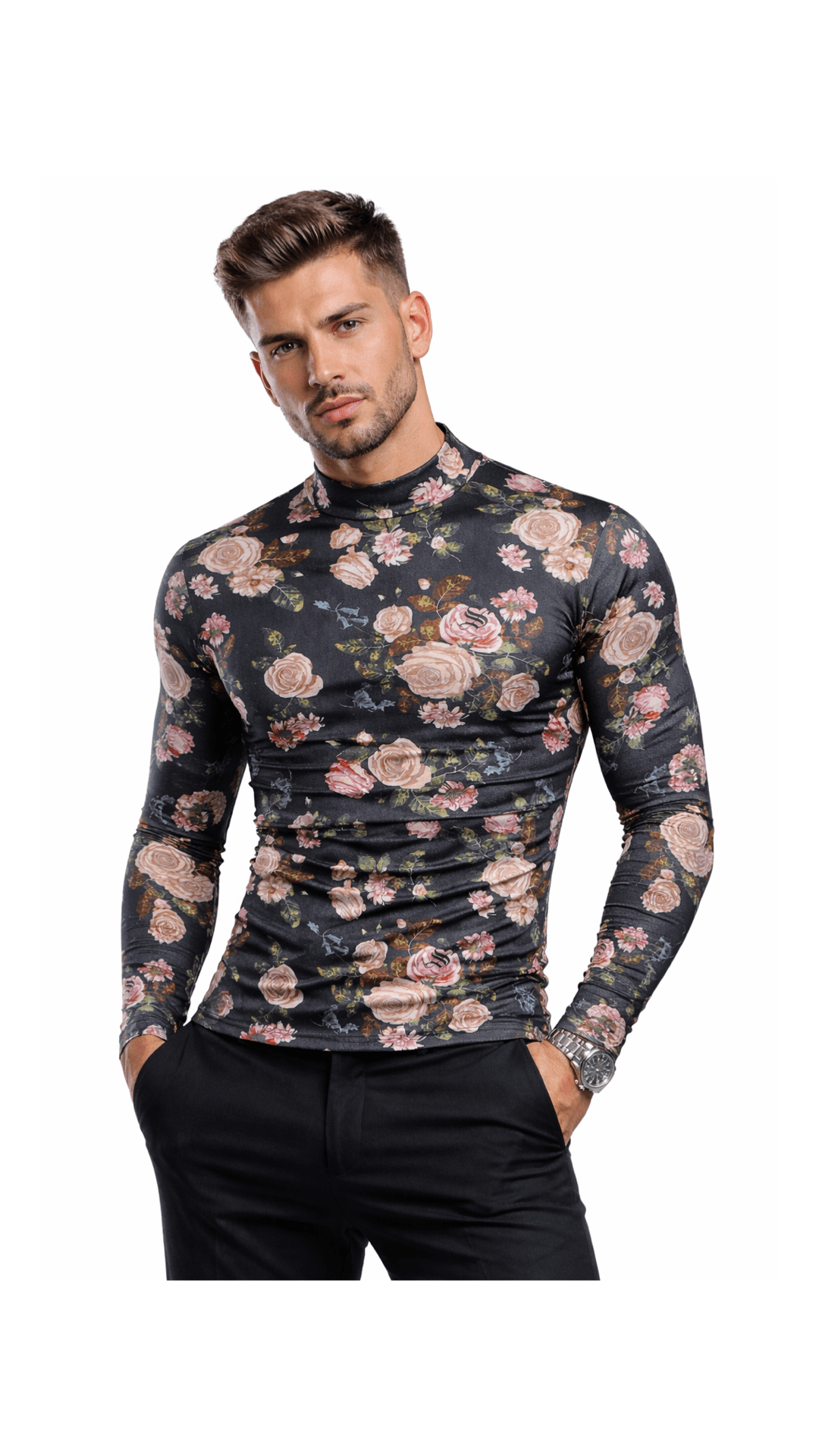 Binga 9 - High Neck Long Sleeve Shirt for Men - Sarman Fashion - Wholesale Clothing Fashion Brand for Men from Canada