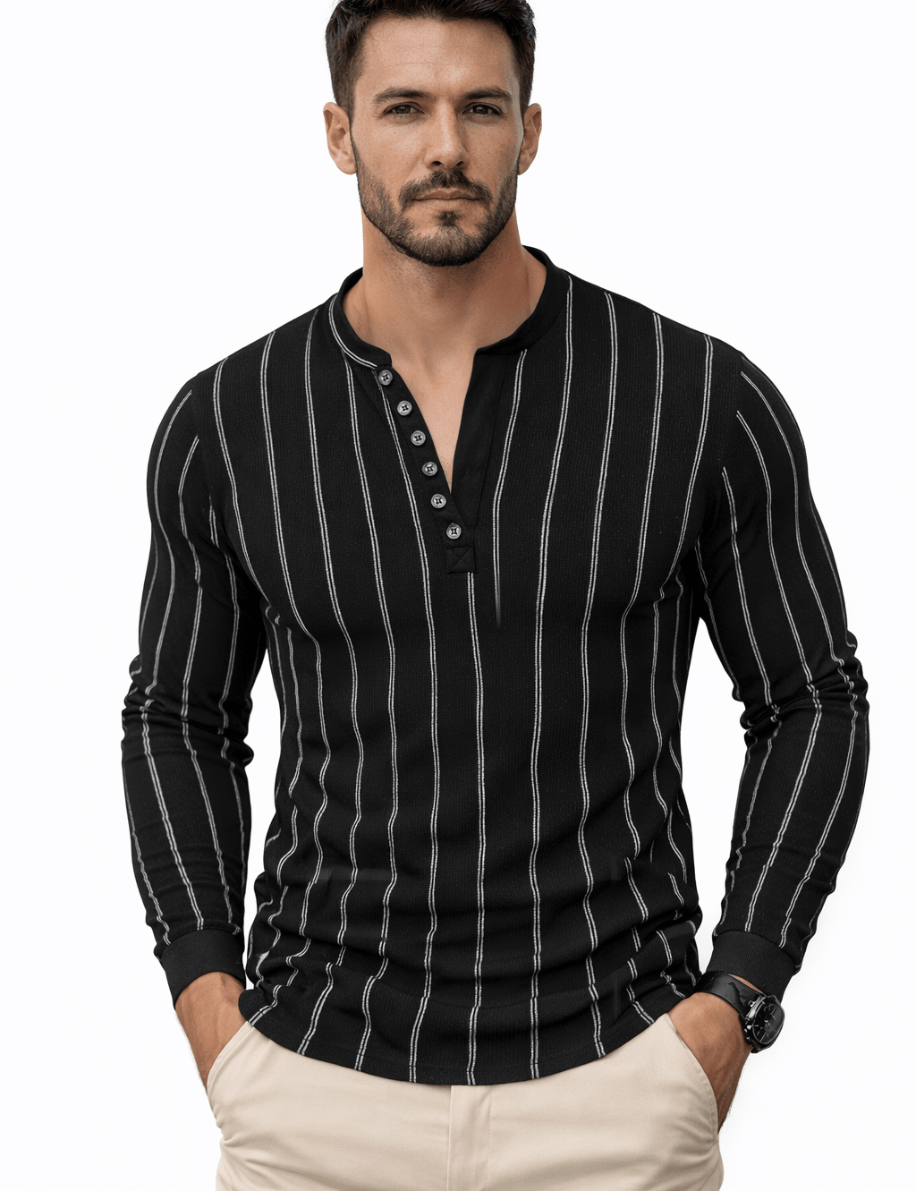 Blumio 121 - V - Neck Long Sleeve Shirt for Men - Sarman Fashion - Wholesale Clothing Fashion Brand for Men from Canada