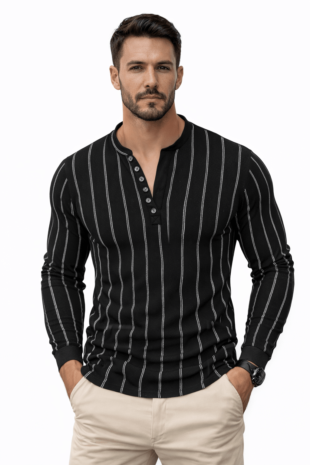 Blumio 121 - V - Neck Long Sleeve Shirt for Men - Sarman Fashion - Wholesale Clothing Fashion Brand for Men from Canada