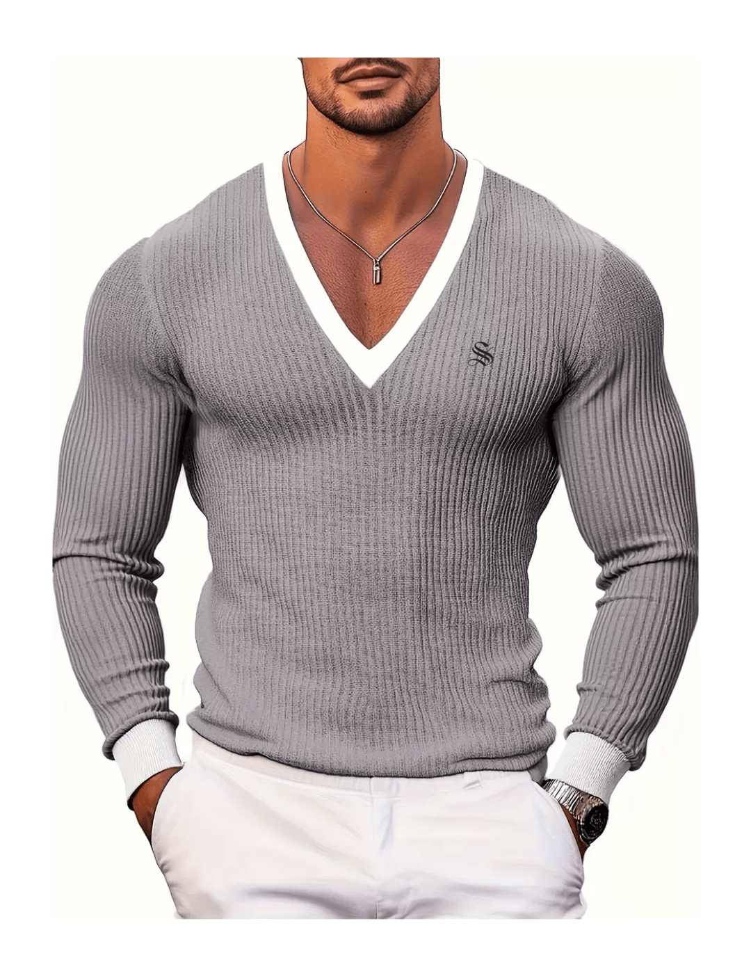 Blumio 21 - V - Neck Long Sleeve Shirt for Men - Sarman Fashion - Wholesale Clothing Fashion Brand for Men from Canada