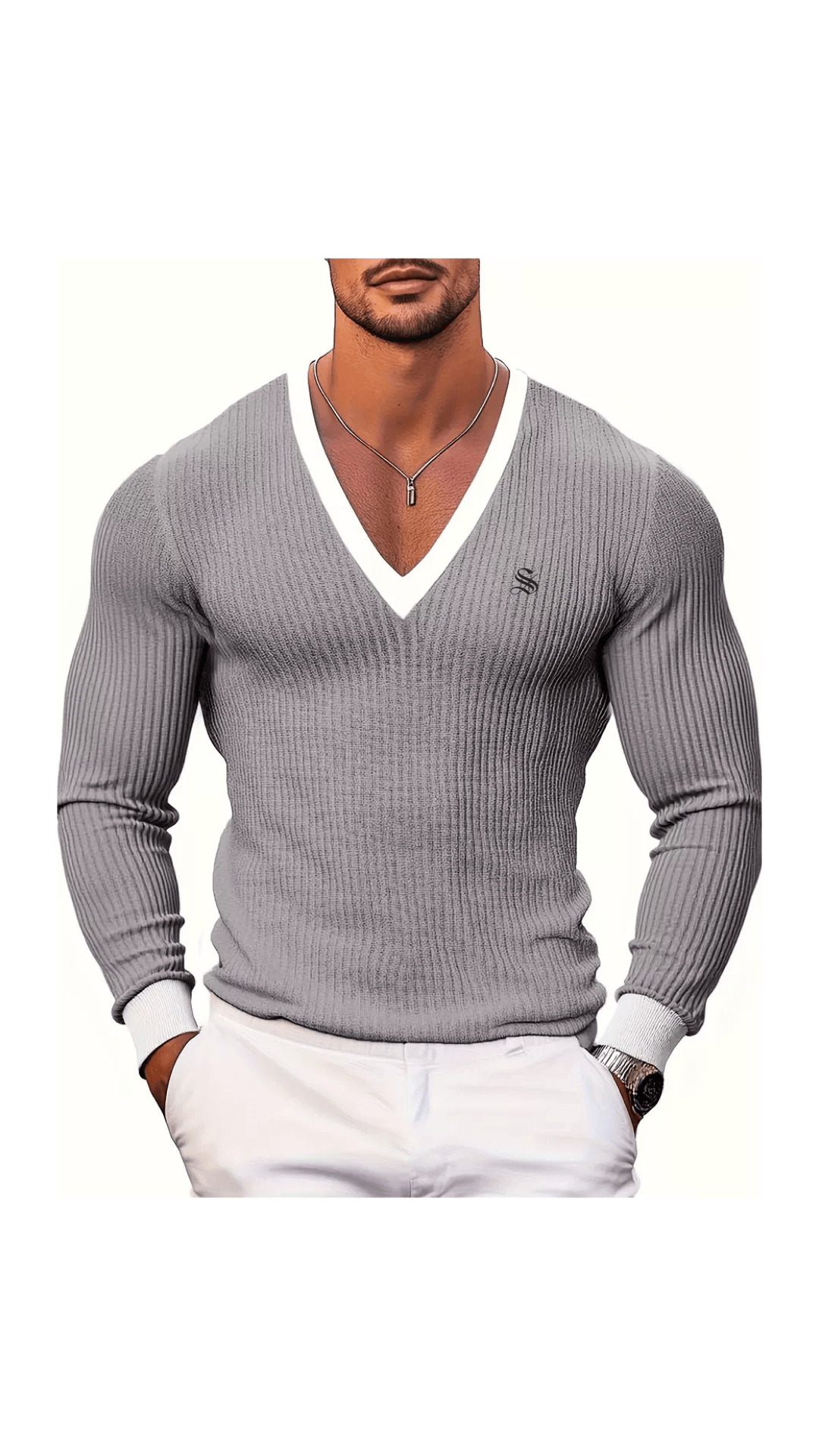 Blumio 21 - V - Neck Long Sleeve Shirt for Men - Sarman Fashion - Wholesale Clothing Fashion Brand for Men from Canada