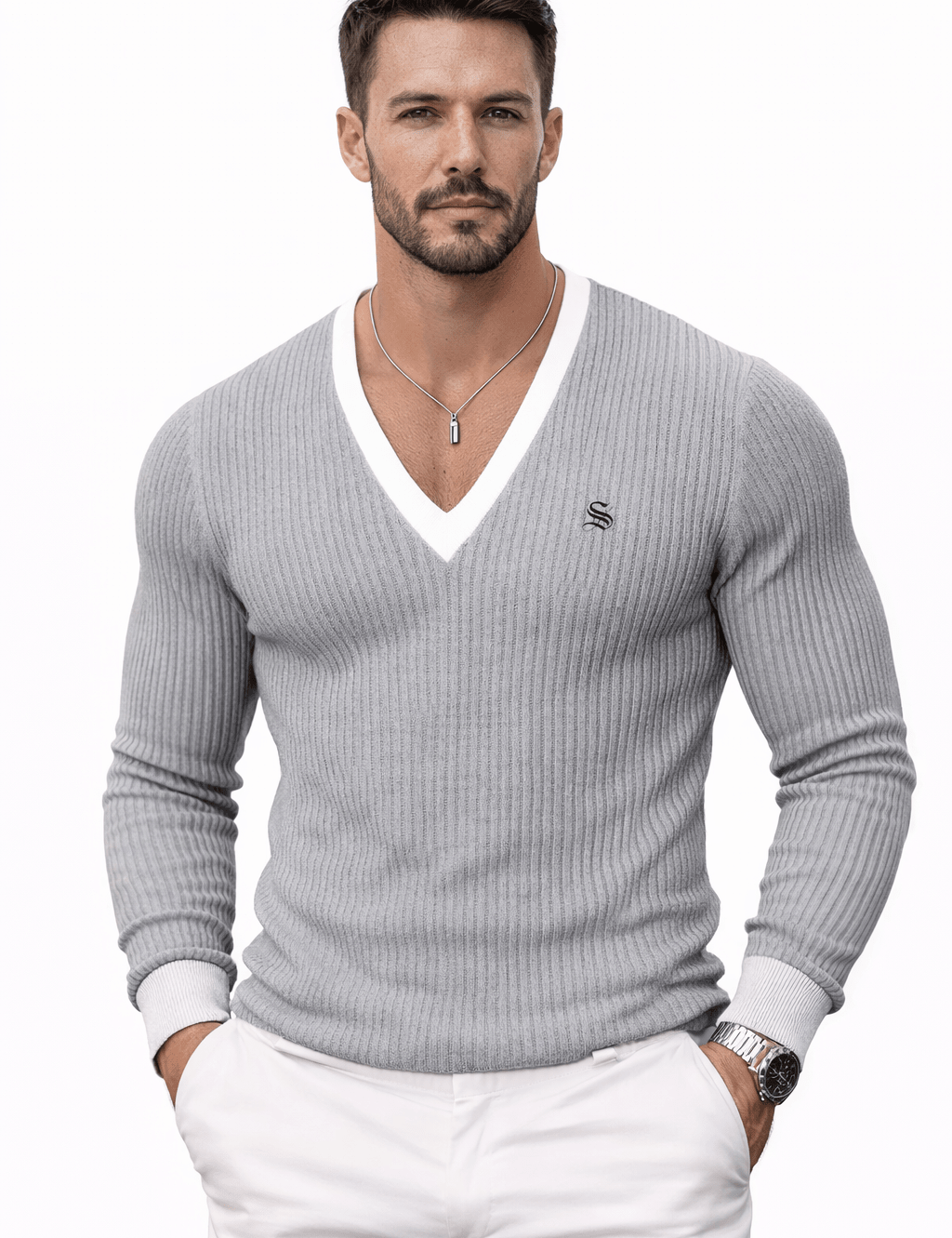 Blumio 21 - V - Neck Long Sleeve Shirt for Men - Sarman Fashion - Wholesale Clothing Fashion Brand for Men from Canada