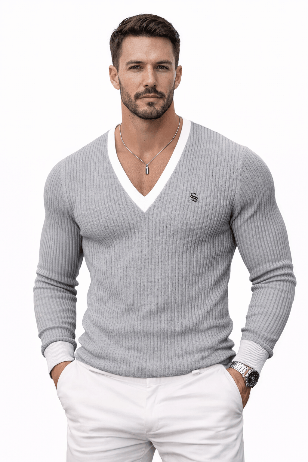 Blumio 21 - V - Neck Long Sleeve Shirt for Men - Sarman Fashion - Wholesale Clothing Fashion Brand for Men from Canada