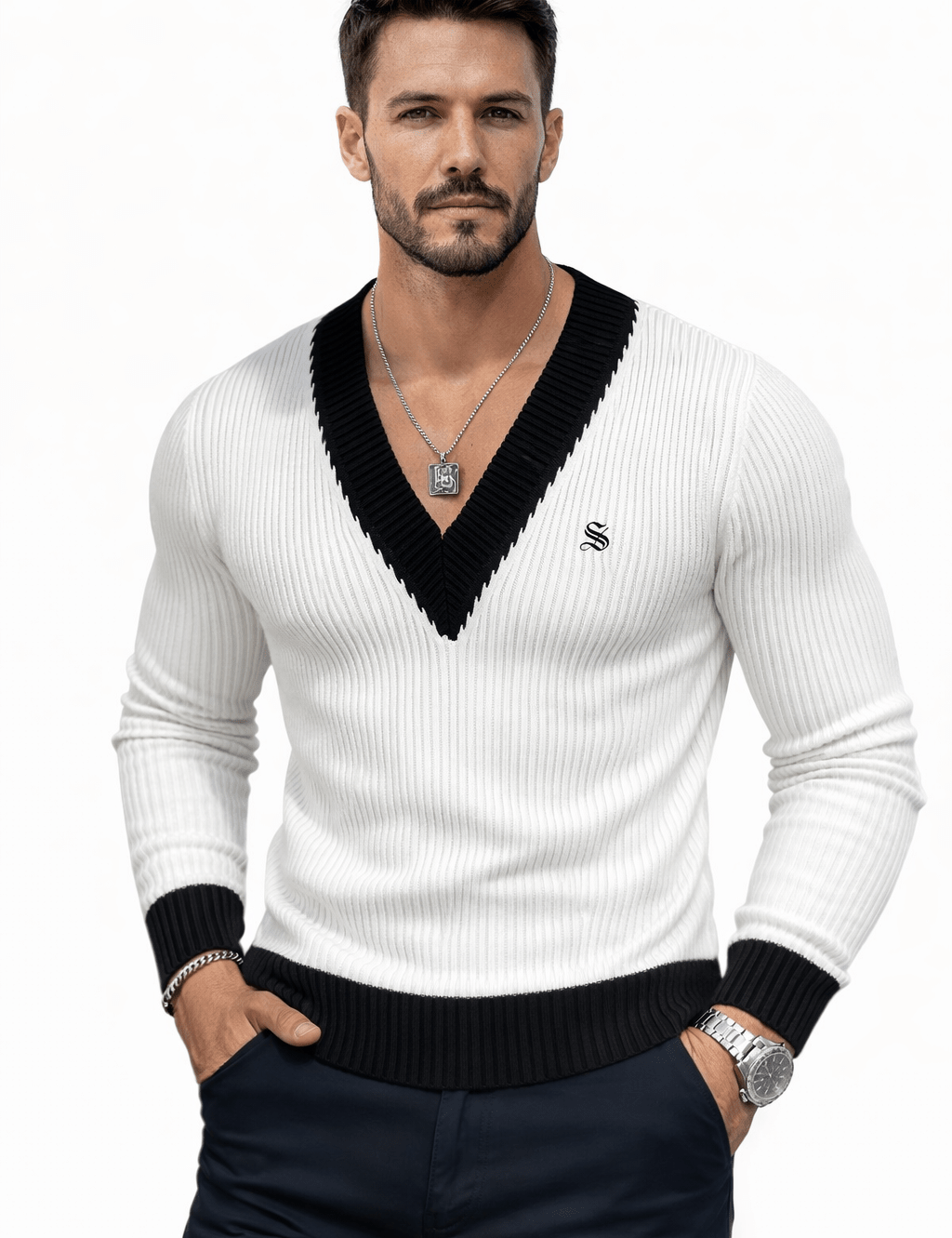 Blumio 23 - V - Neck Long Sleeve Shirt for Men - Sarman Fashion - Wholesale Clothing Fashion Brand for Men from Canada