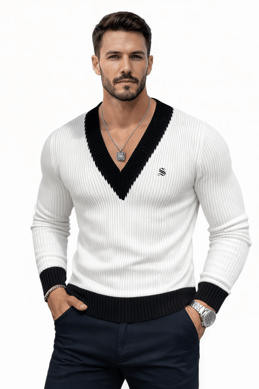Blumio 23 - V - Neck Long Sleeve Shirt for Men - Sarman Fashion - Wholesale Clothing Fashion Brand for Men from Canada