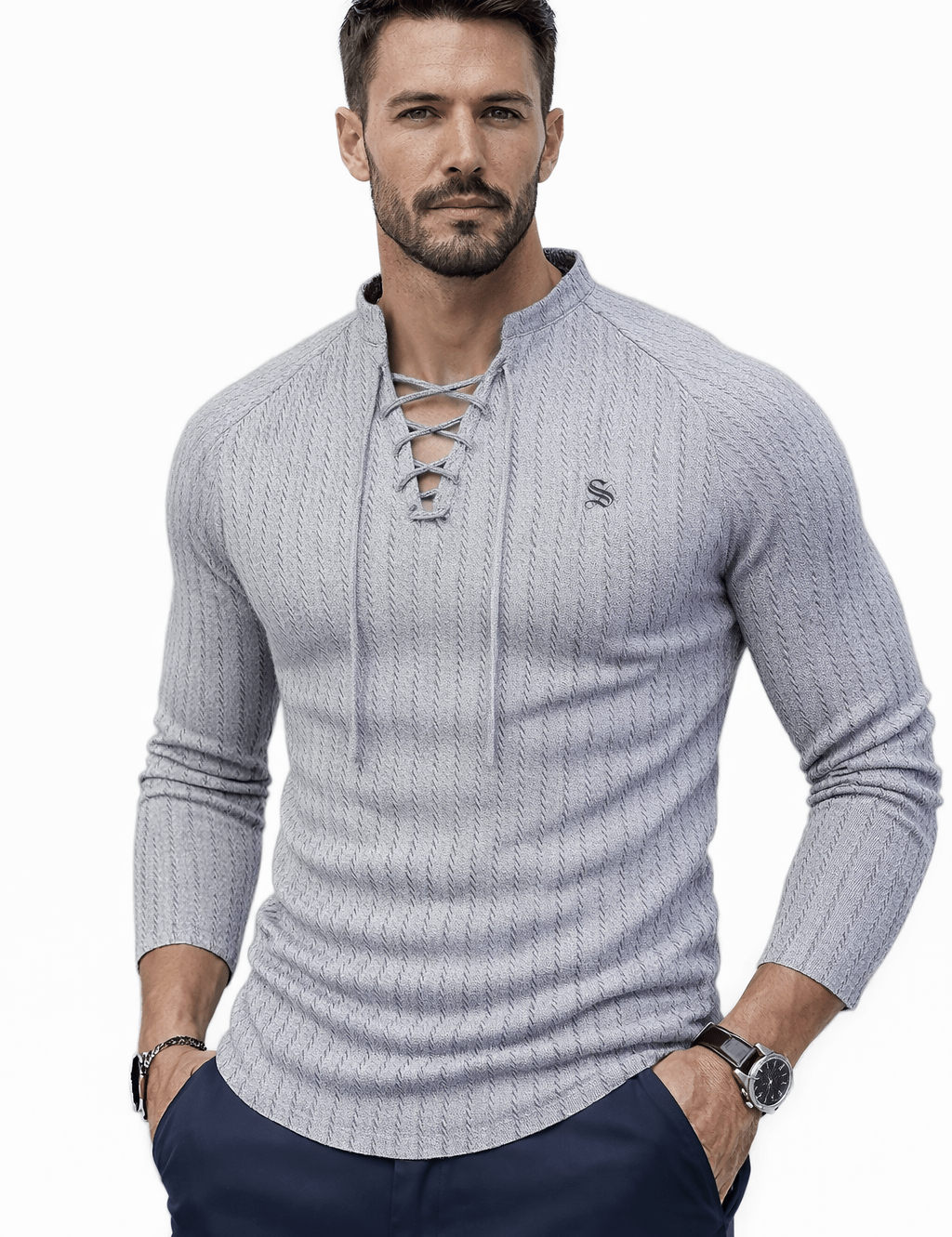 Blumio 24 - V - Neck Long Sleeve Shirt for Men - Sarman Fashion - Wholesale Clothing Fashion Brand for Men from Canada