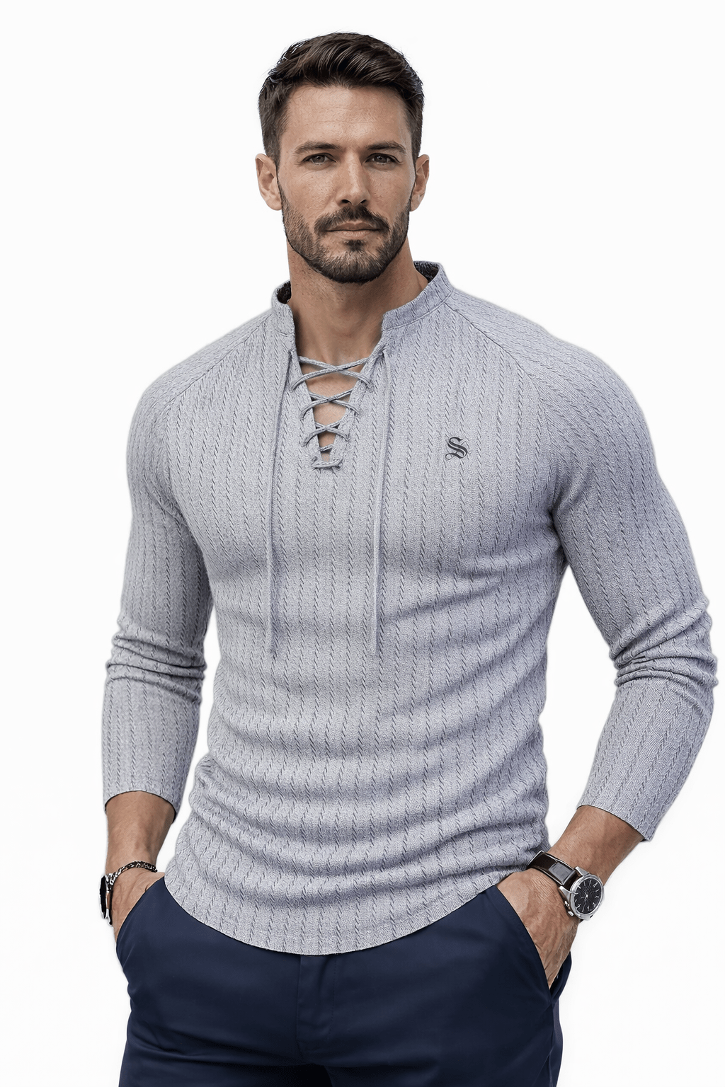 Blumio 24 - V - Neck Long Sleeve Shirt for Men - Sarman Fashion - Wholesale Clothing Fashion Brand for Men from Canada
