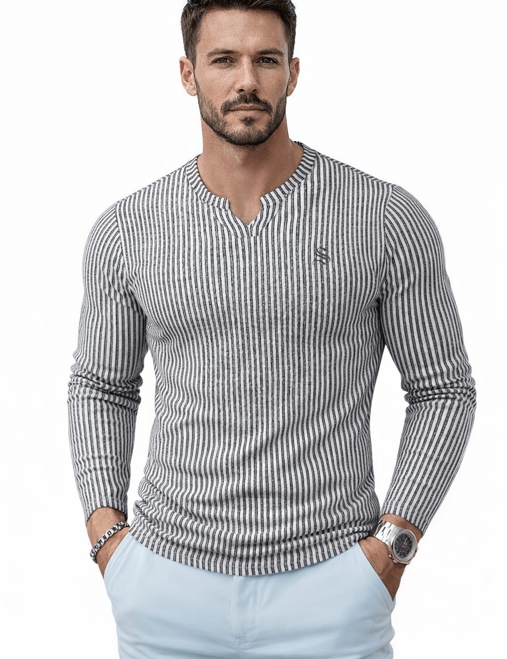 Blumio 24 - V - Neck Long Sleeve Shirt for Men - Sarman Fashion - Wholesale Clothing Fashion Brand for Men from Canada