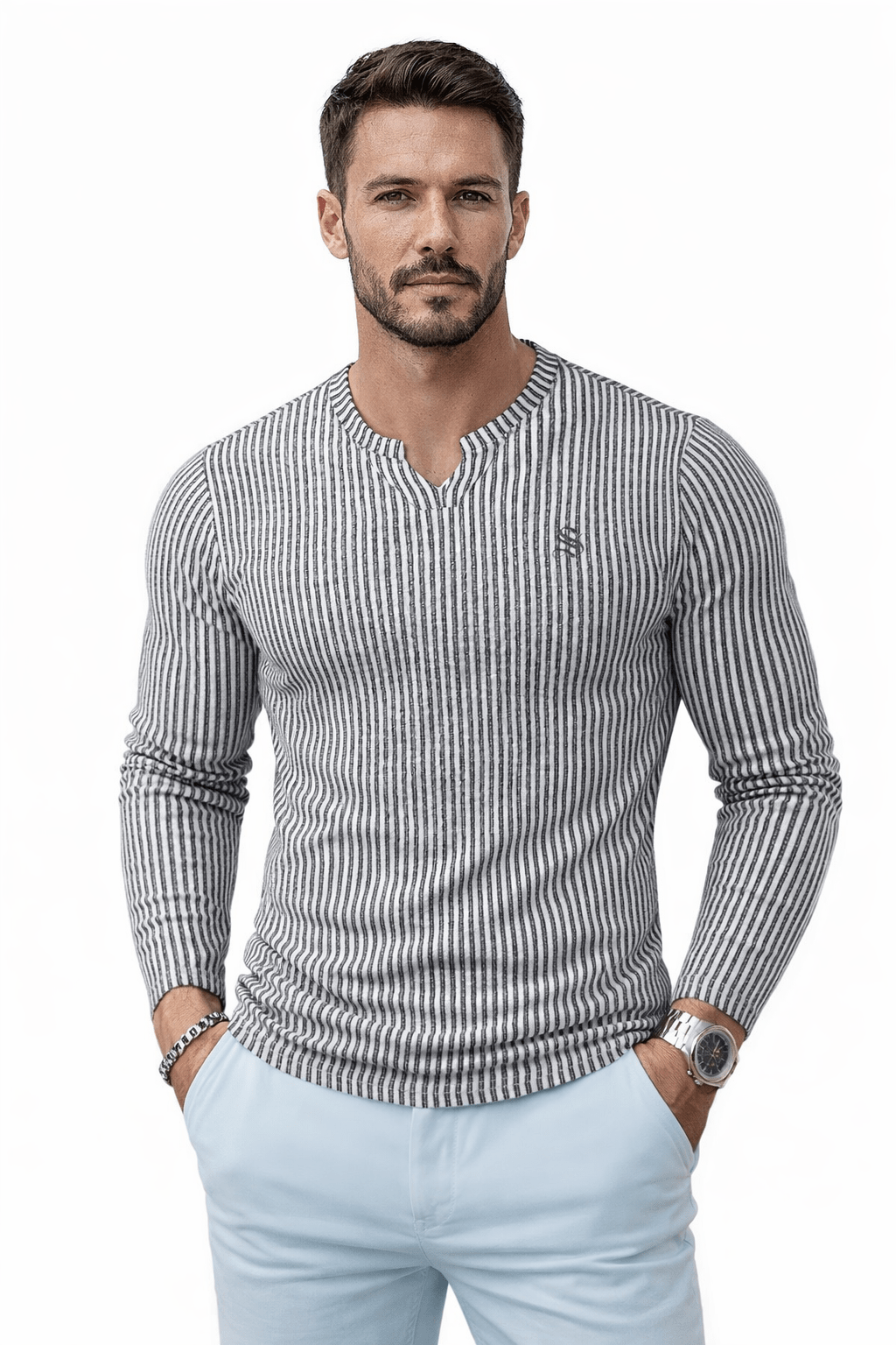 Blumio 24 - V - Neck Long Sleeve Shirt for Men - Sarman Fashion - Wholesale Clothing Fashion Brand for Men from Canada