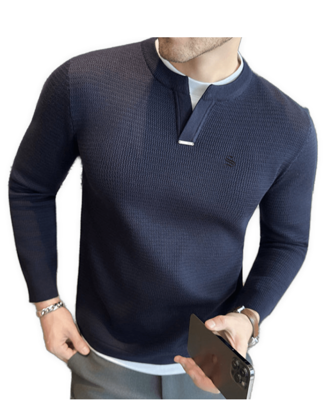 Blumio 26 - V - Neck Long Sleeve Shirt for Men - Sarman Fashion - Wholesale Clothing Fashion Brand for Men from Canada