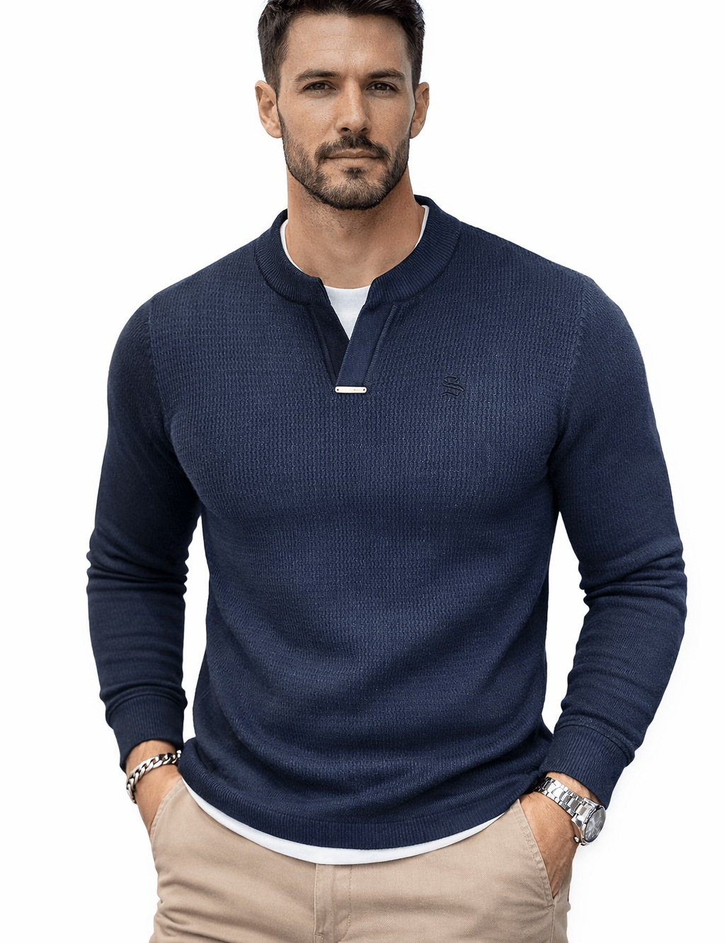 Blumio 26 - V - Neck Long Sleeve Shirt for Men - Sarman Fashion - Wholesale Clothing Fashion Brand for Men from Canada