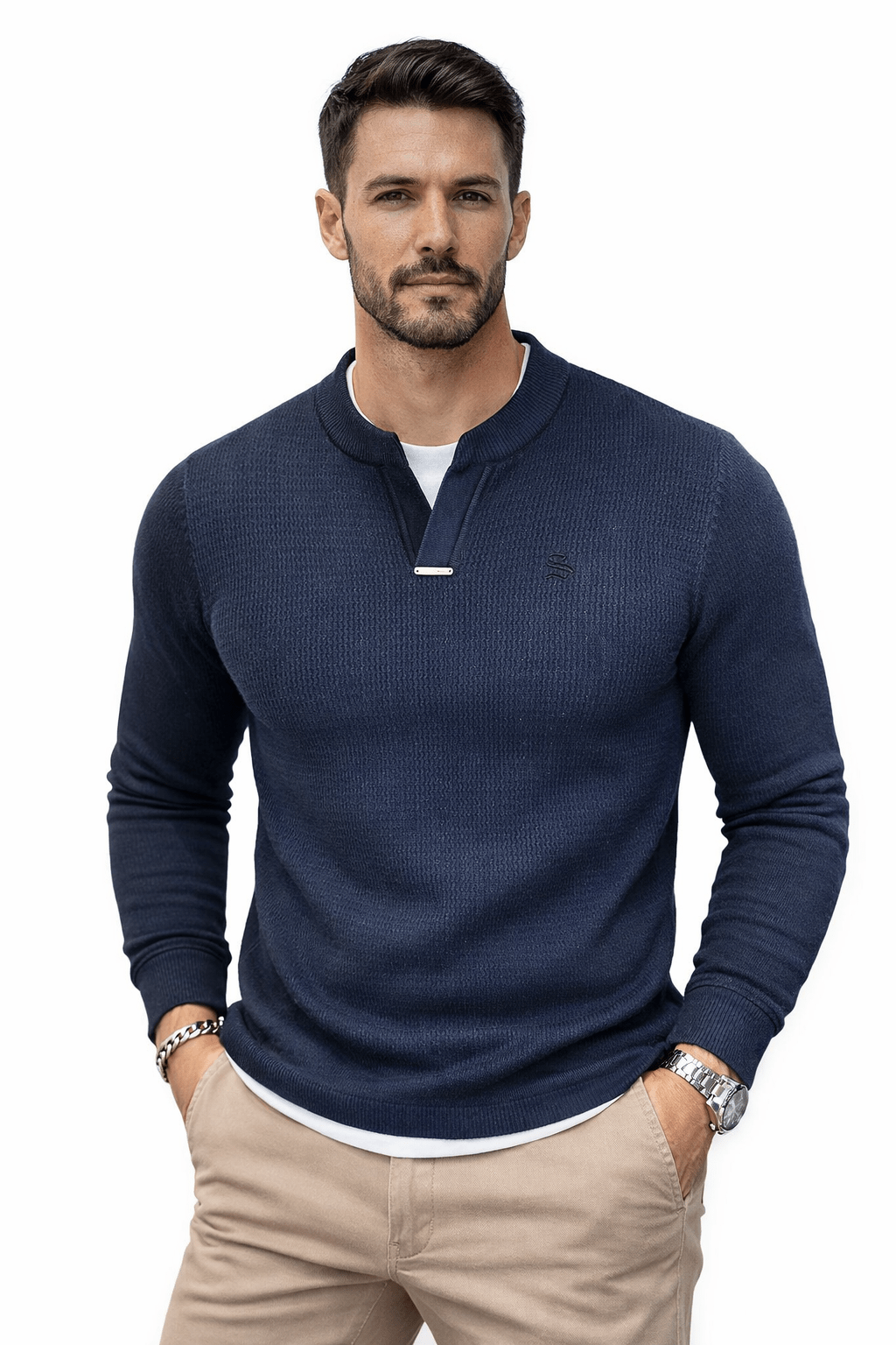 Blumio 26 - V - Neck Long Sleeve Shirt for Men - Sarman Fashion - Wholesale Clothing Fashion Brand for Men from Canada