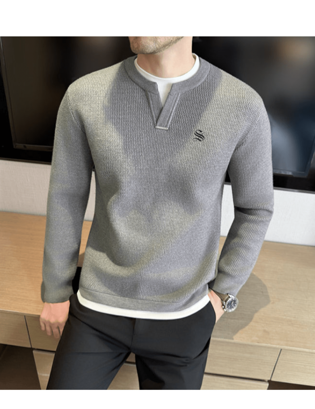 Blumio 26 - V - Neck Long Sleeve Shirt for Men - Sarman Fashion - Wholesale Clothing Fashion Brand for Men from Canada