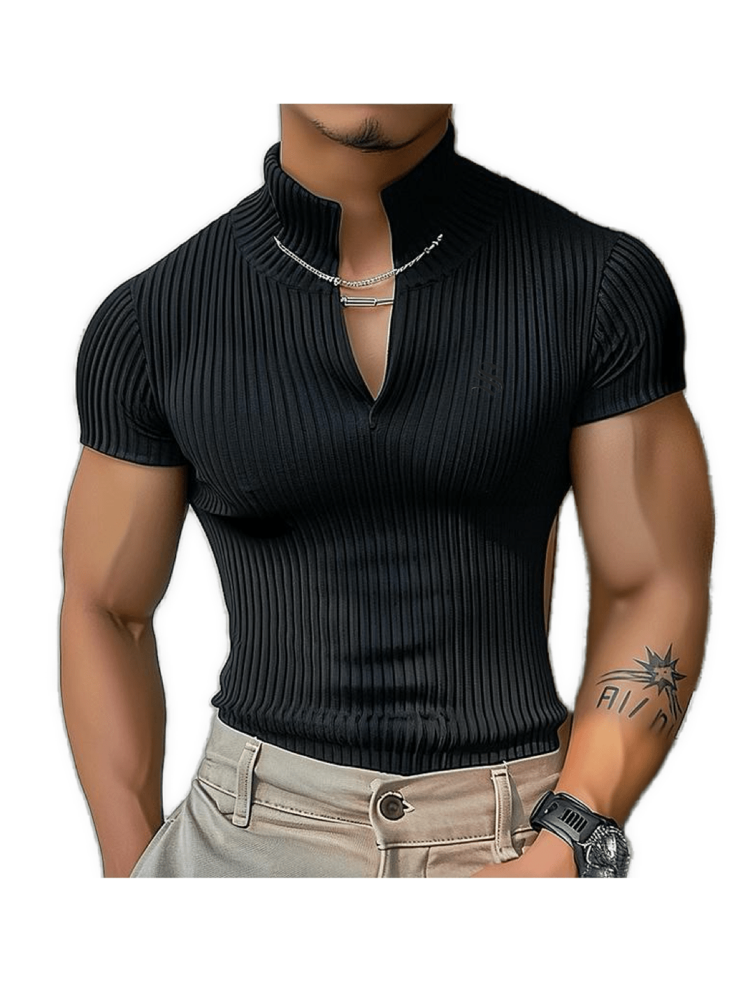 BVKF - High Neck T-shirt for Men - Sarman Fashion - Wholesale Clothing Fashion Brand for Men from Canada
