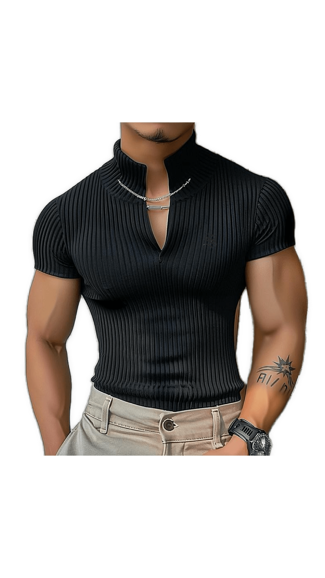 BVKF - High Neck T-shirt for Men - Sarman Fashion - Wholesale Clothing Fashion Brand for Men from Canada