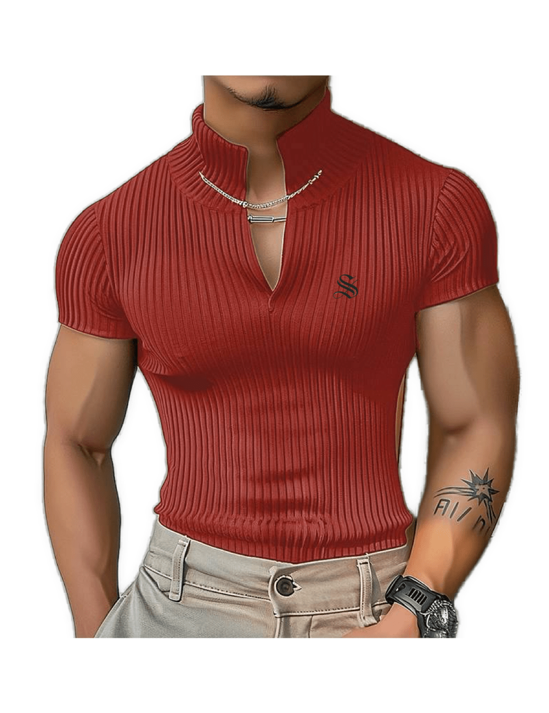 BVKF - High Neck T-shirt for Men - Sarman Fashion - Wholesale Clothing Fashion Brand for Men from Canada