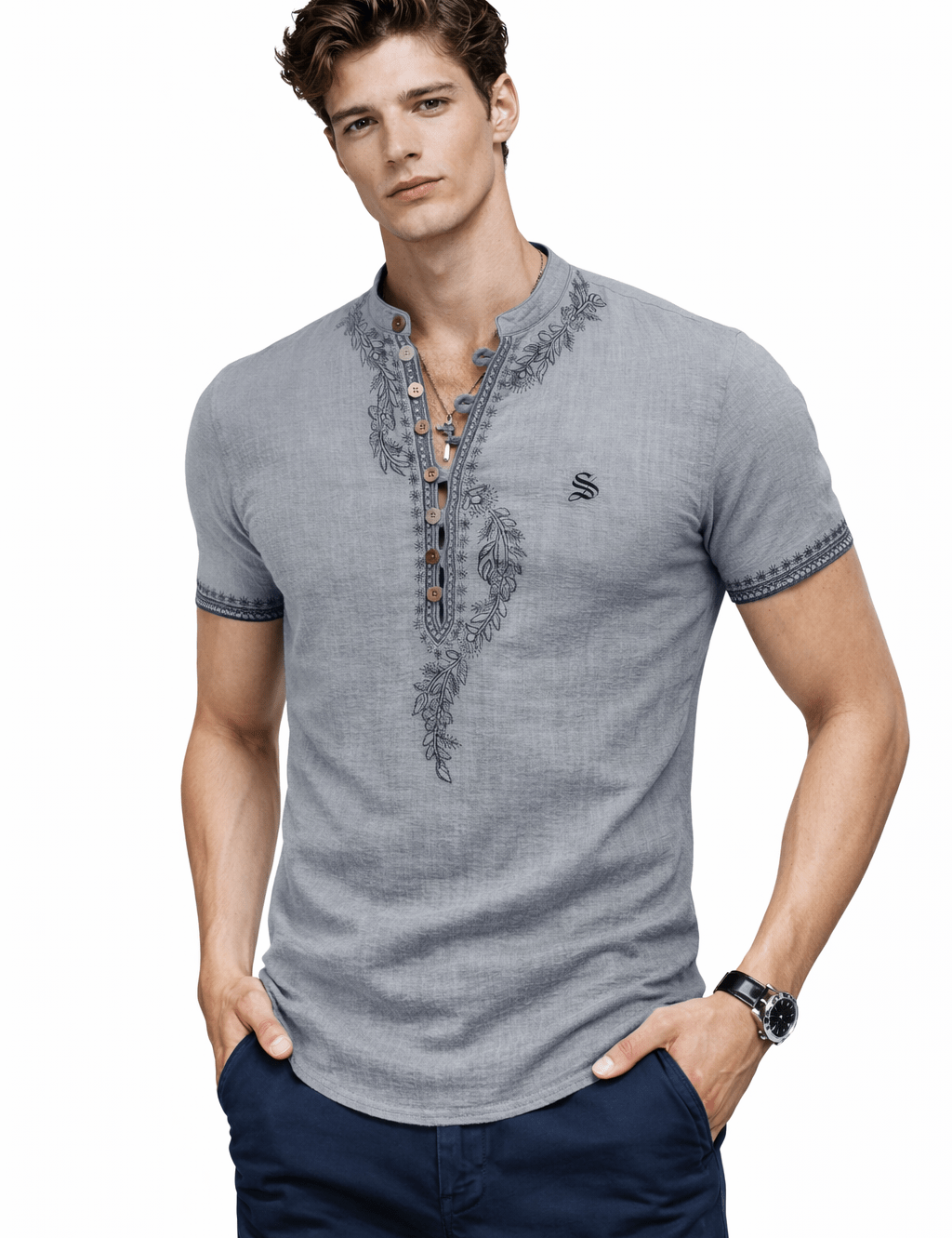 Ceba 5 - V - Neck T-Shirt for Men - Sarman Fashion - Wholesale Clothing Fashion Brand for Men from Canada
