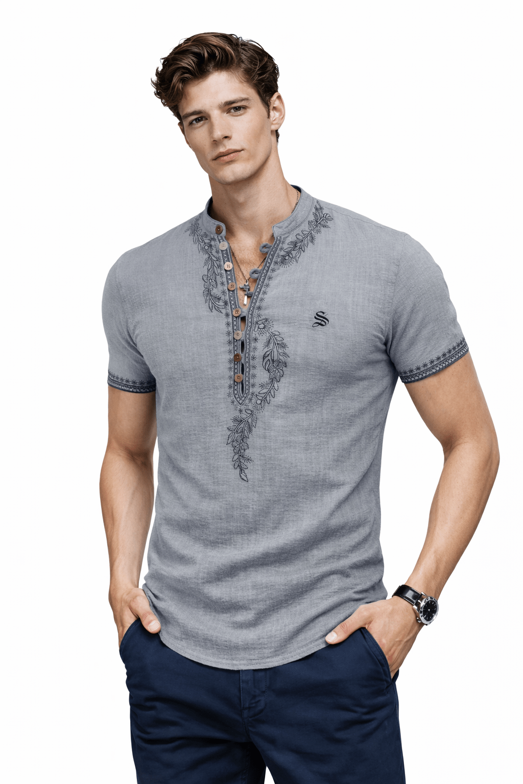 Ceba 5 - V - Neck T-Shirt for Men - Sarman Fashion - Wholesale Clothing Fashion Brand for Men from Canada