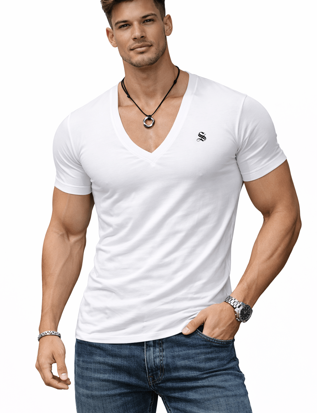 Comuniatu 8 - V - Neck T-Shirt for Men - Sarman Fashion - Wholesale Clothing Fashion Brand for Men from Canada