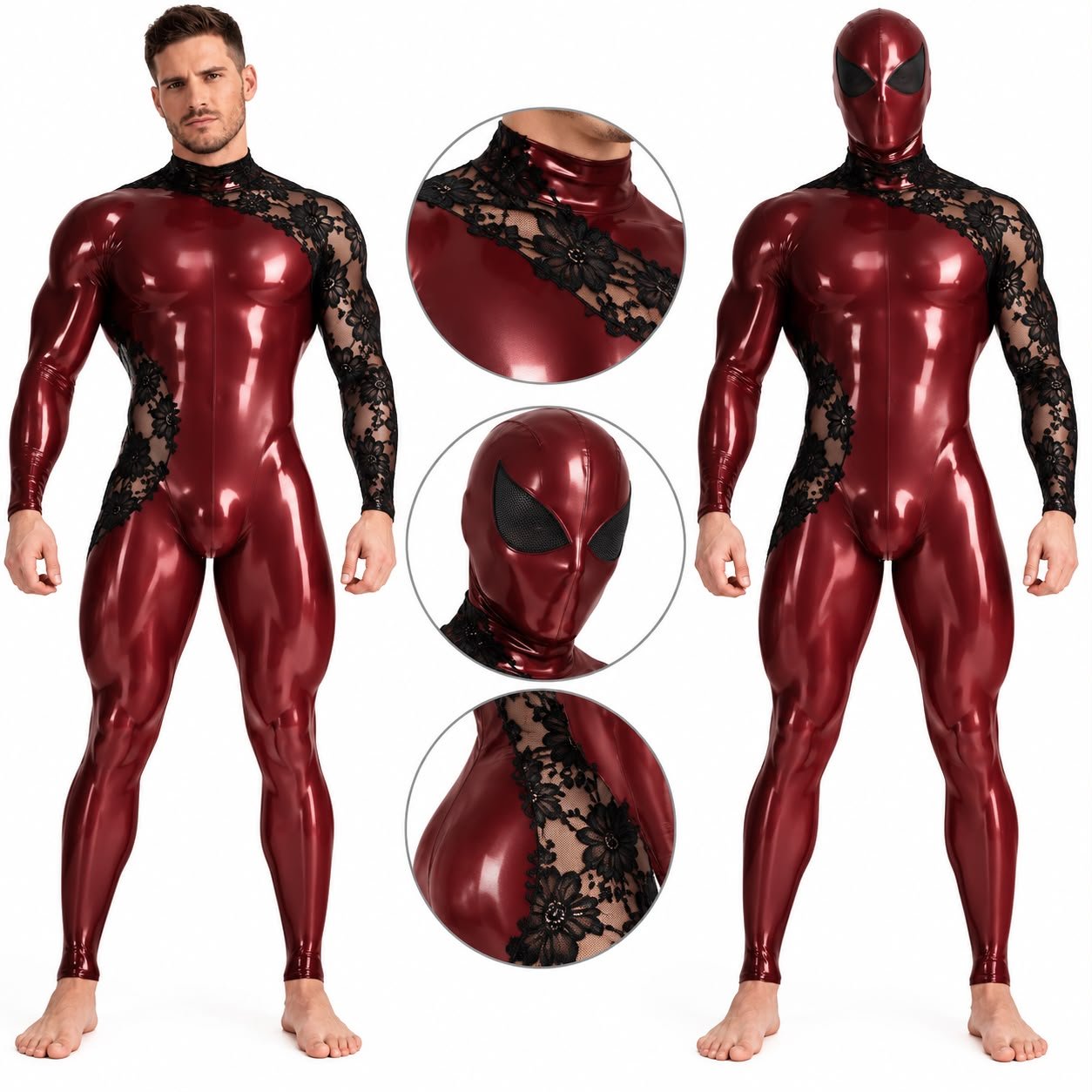 Custom Made 3 – Men’s Glossy PU Leather Two-Tone Full-Body Jumpsuit with Matching Mask Included - Sarman Fashion - Wholesale Clothing Fashion Brand for Men from Canada
