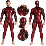 Custom Made 3 – Men’s Glossy PU Leather Two-Tone Full-Body Jumpsuit with Matching Mask Included - Sarman Fashion - Wholesale Clothing Fashion Brand for Men from Canada