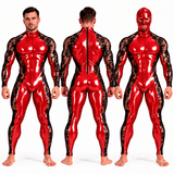 Custom Made – Men’s Glossy PU Leather & Floral Lace Full-Body Jumpsuit with Matching Mask Included - Sarman Fashion - Wholesale Clothing Fashion Brand for Men from Canada