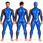 Custom Made – Men’s Glossy PU Leather & Floral Lace Full-Body Jumpsuit with Matching Mask Included - Sarman Fashion - Wholesale Clothing Fashion Brand for Men from Canada