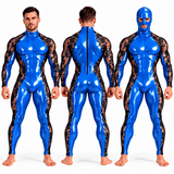Custom Made – Men’s Glossy PU Leather & Floral Lace Full-Body Jumpsuit with Matching Mask Included - Sarman Fashion - Wholesale Clothing Fashion Brand for Men from Canada