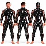 Custom Made – Men’s Glossy PU Leather & Floral Lace Full-Body Jumpsuit with Matching Mask Included - Sarman Fashion - Wholesale Clothing Fashion Brand for Men from Canada