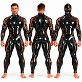 Custom Made – Men’s Glossy PU Leather & Floral Lace Full-Body Jumpsuit with Matching Mask Included - Sarman Fashion - Wholesale Clothing Fashion Brand for Men from Canada