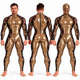 Custom Made – Men’s Glossy PU Leather & Floral Lace Full-Body Jumpsuit with Matching Mask Included - Sarman Fashion - Wholesale Clothing Fashion Brand for Men from Canada