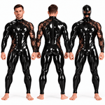 Custom Made – Men’s Glossy PU Leather & Floral Lace Full-Body Jumpsuit with Matching Mask Included - Sarman Fashion - Wholesale Clothing Fashion Brand for Men from Canada