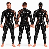 Custom Made – Men’s Glossy PU Leather & Floral Lace Full-Body Jumpsuit with Matching Mask Included - Sarman Fashion - Wholesale Clothing Fashion Brand for Men from Canada