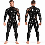 Custom Made – Men’s Glossy PU Leather & Floral Lace Full-Body Jumpsuit with Matching Mask Included - Sarman Fashion - Wholesale Clothing Fashion Brand for Men from Canada