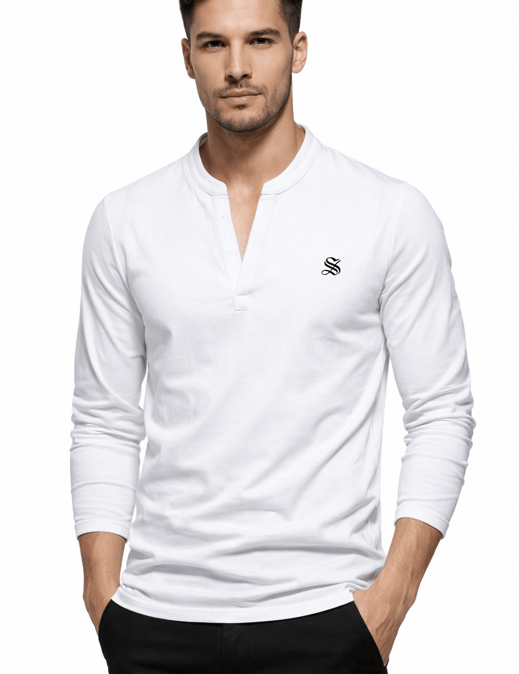 Deep V - Long Sleeves Shirt for Men - Sarman Fashion - Wholesale Clothing Fashion Brand for Men from Canada