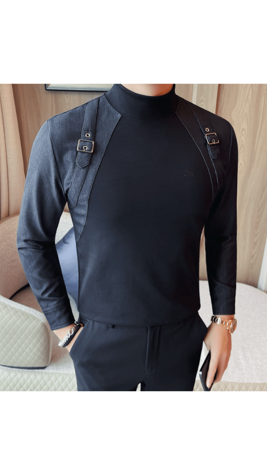 EWB 10 - High Neck Long Sleeve Shirt for Men - Sarman Fashion - Wholesale Clothing Fashion Brand for Men from Canada