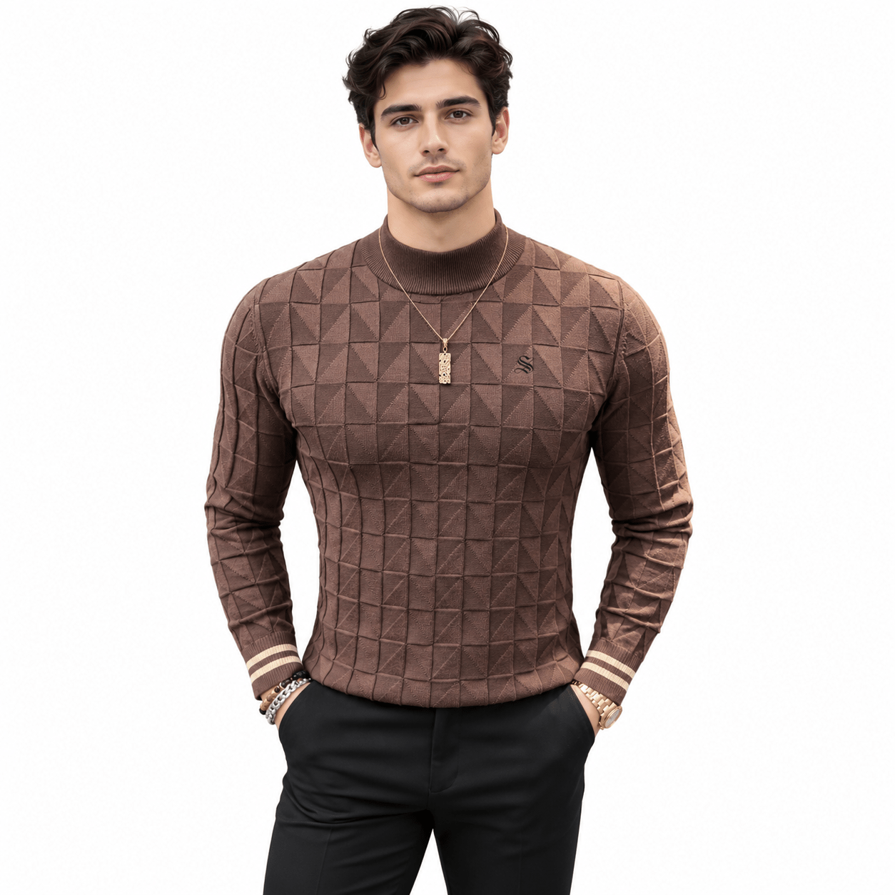 EWB 11 - High Neck Long Sleeve Shirt for Men - Sarman Fashion - Wholesale Clothing Fashion Brand for Men from Canada