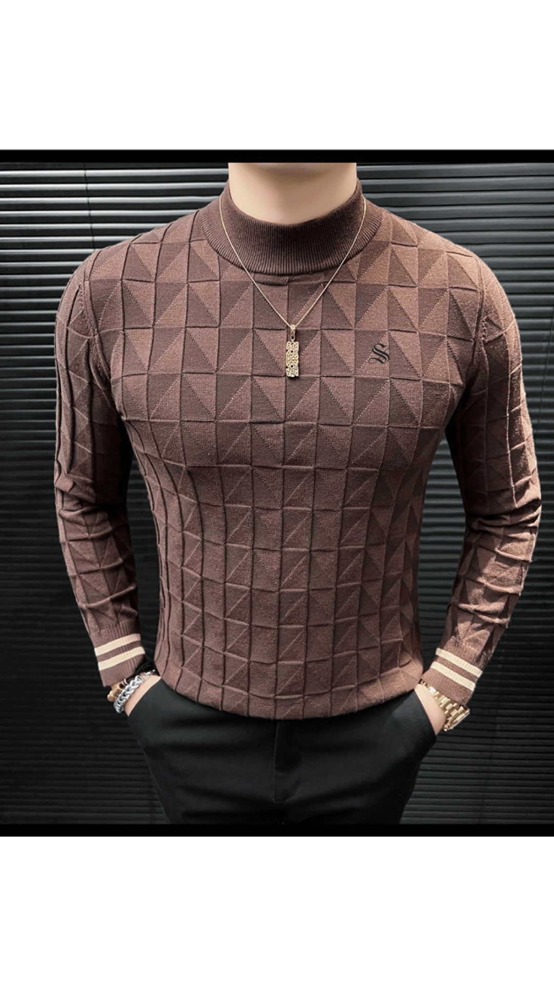 EWB 11 - High Neck Long Sleeve Shirt for Men - Sarman Fashion - Wholesale Clothing Fashion Brand for Men from Canada