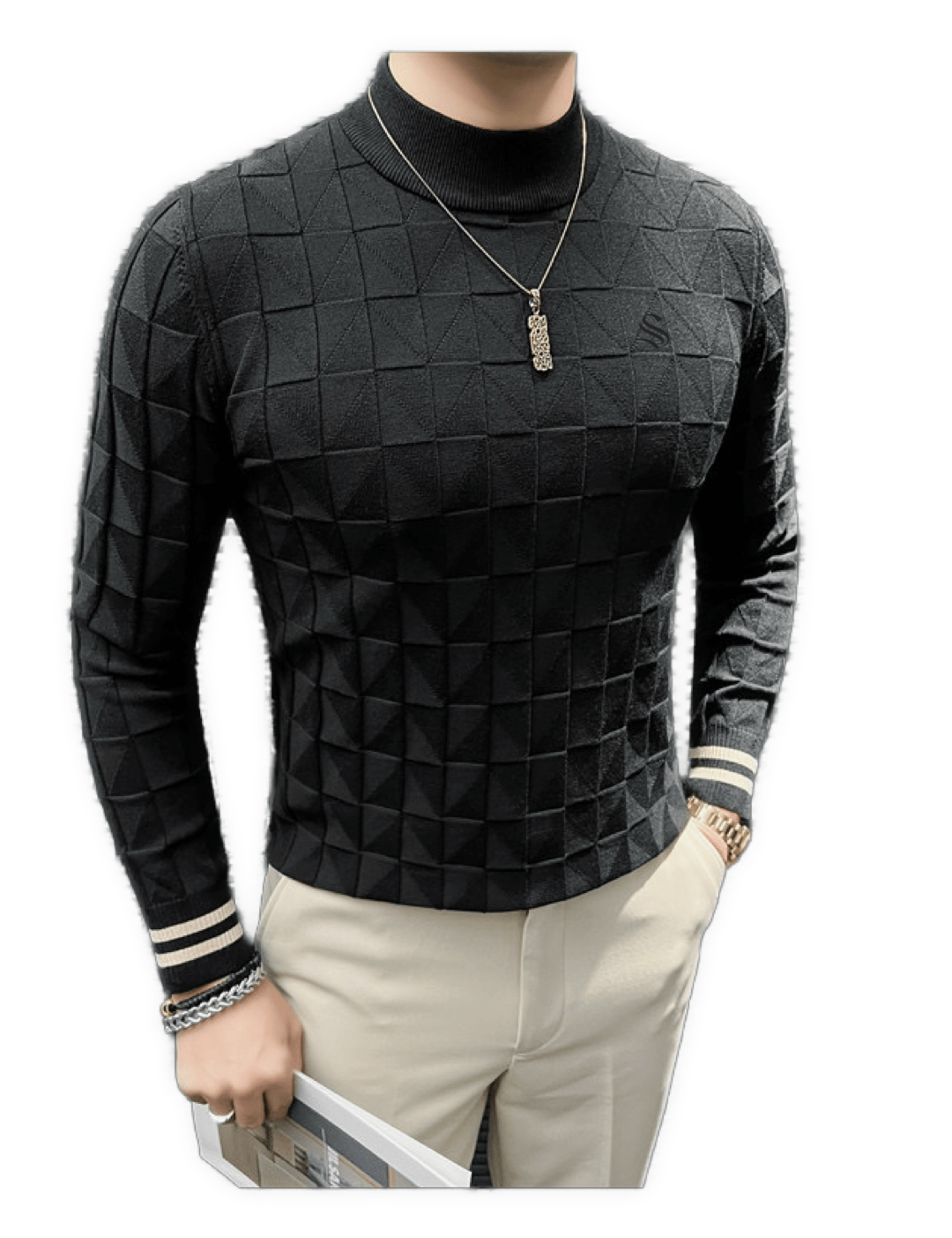 EWB 11 - High Neck Long Sleeve Shirt for Men - Sarman Fashion - Wholesale Clothing Fashion Brand for Men from Canada