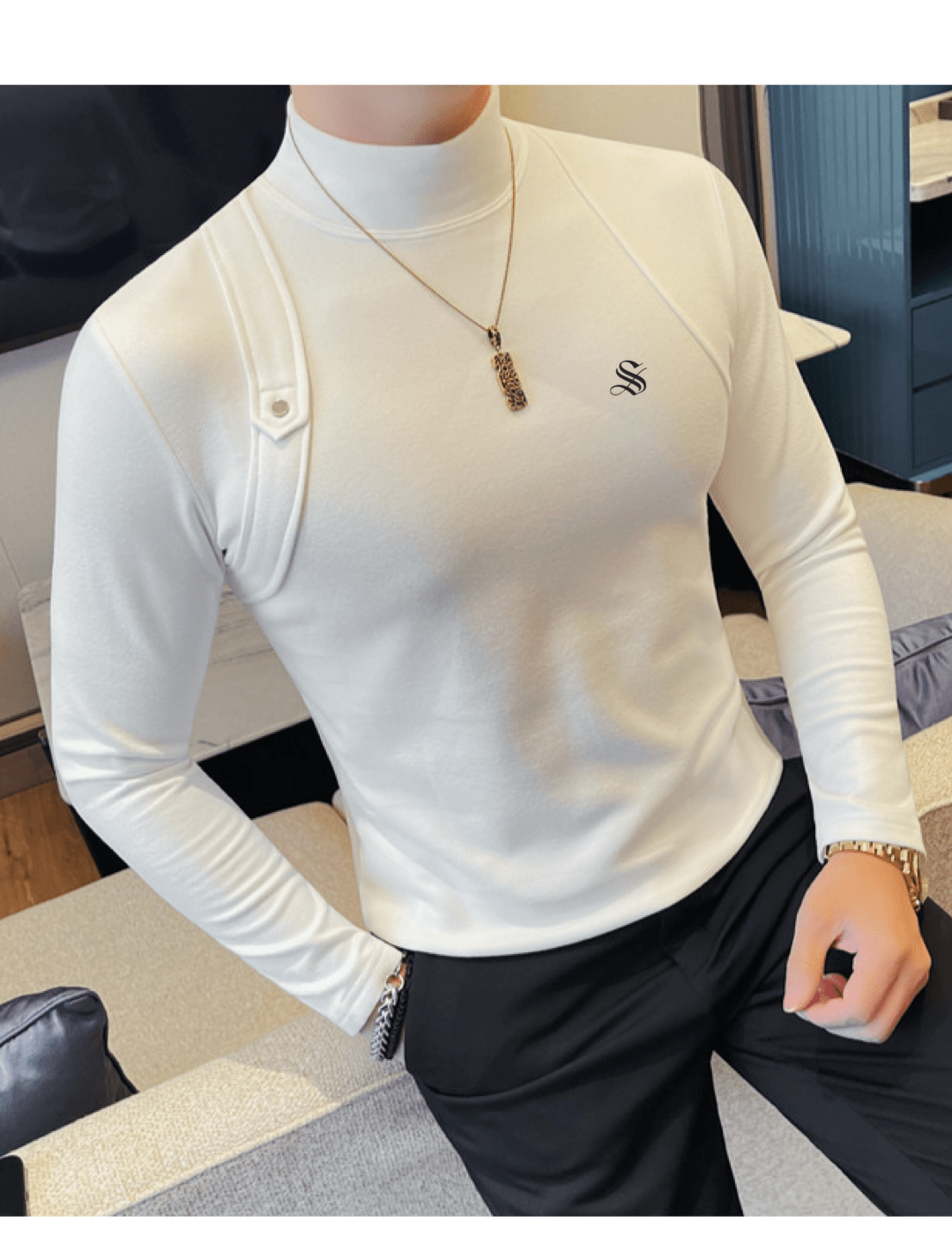 EWB 12 - High Neck Long Sleeve Shirt for Men - Sarman Fashion - Wholesale Clothing Fashion Brand for Men from Canada