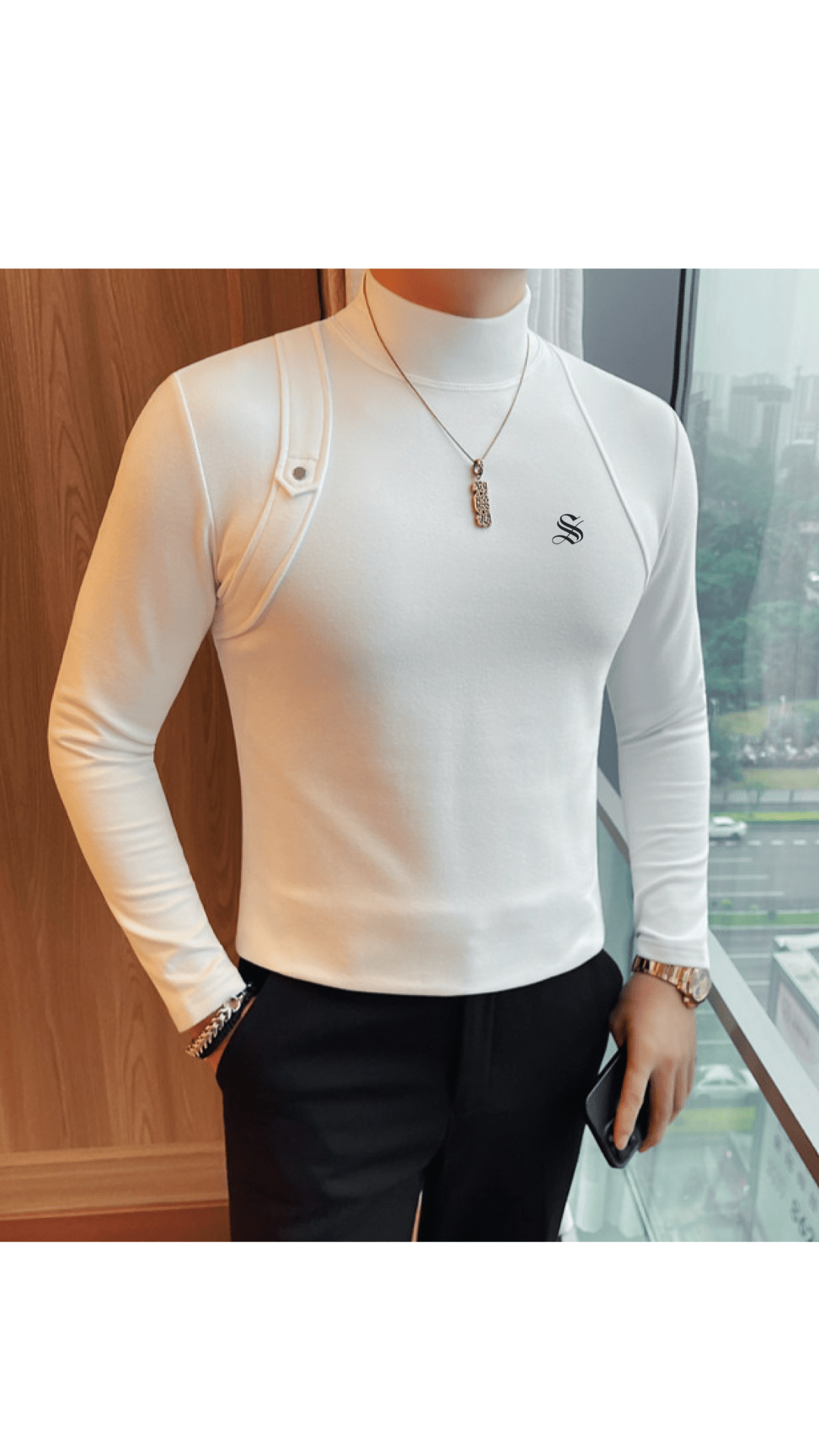 EWB 12 - High Neck Long Sleeve Shirt for Men - Sarman Fashion - Wholesale Clothing Fashion Brand for Men from Canada