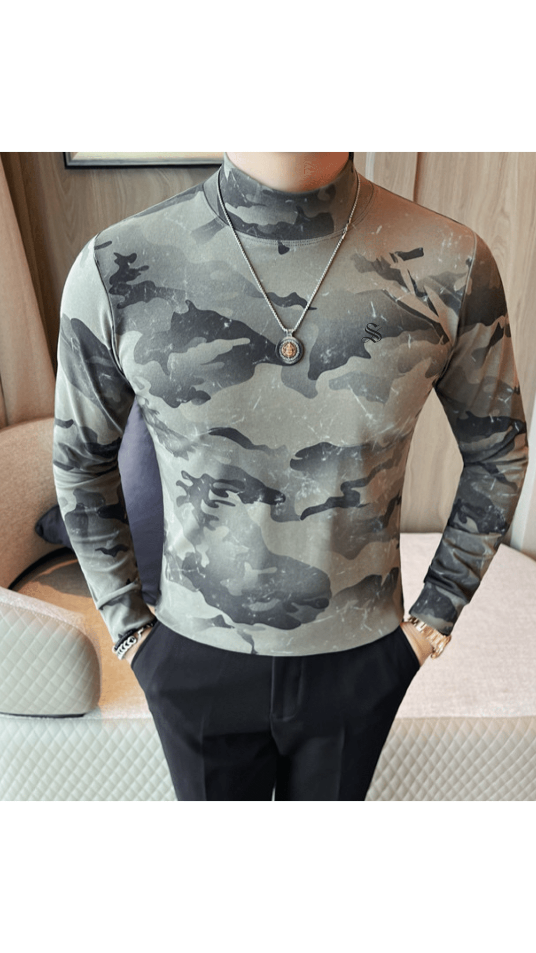 EWB 13 - High Neck Long Sleeve Shirt for Men - Sarman Fashion - Wholesale Clothing Fashion Brand for Men from Canada