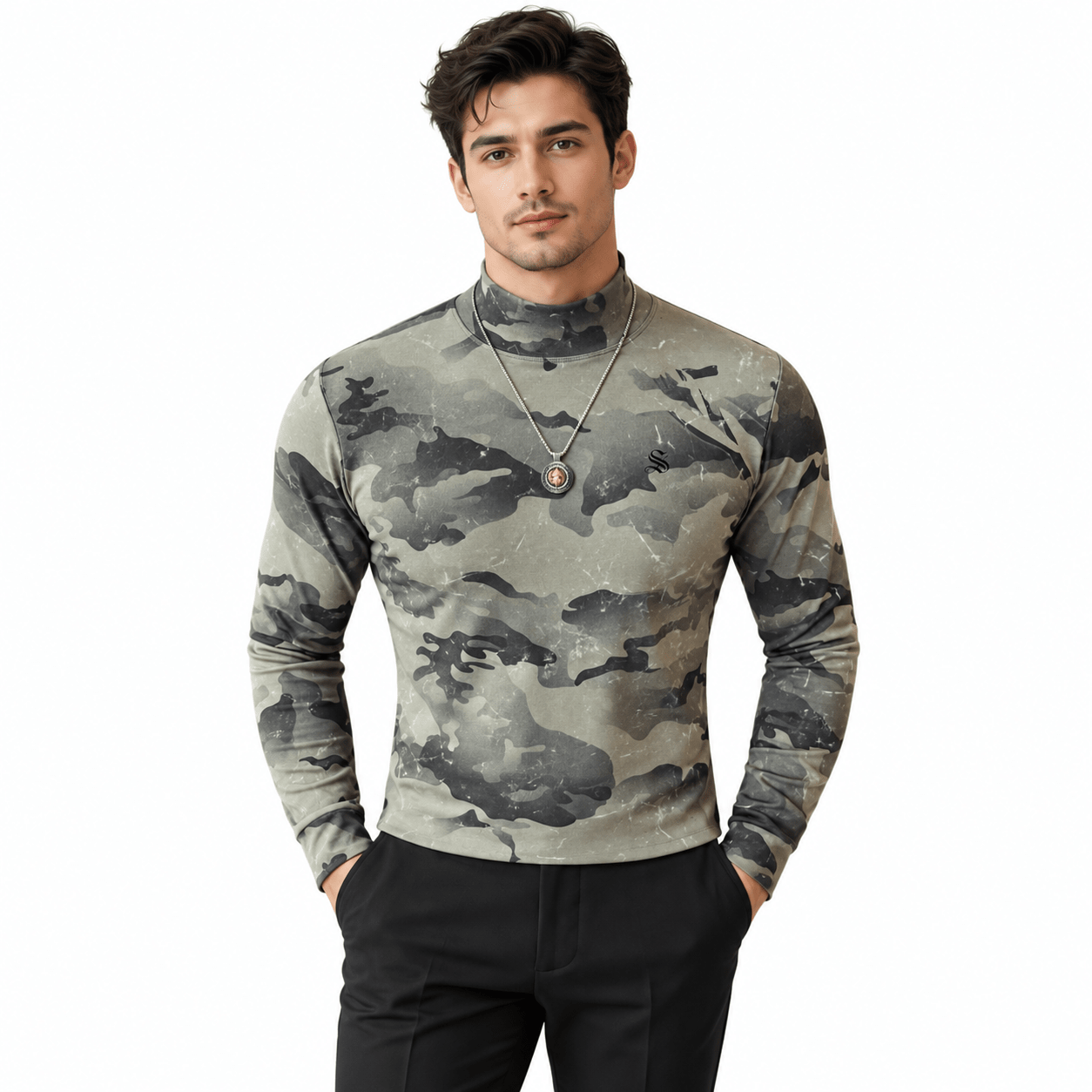 EWB 13 - High Neck Long Sleeve Shirt for Men - Sarman Fashion - Wholesale Clothing Fashion Brand for Men from Canada